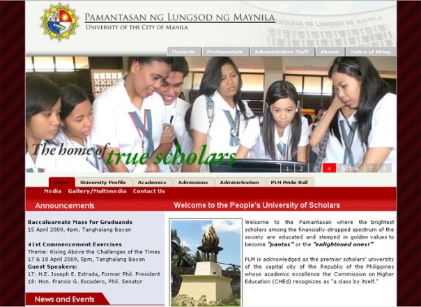 First version of the official Pamantasan ng Lungsod ng Maynila website